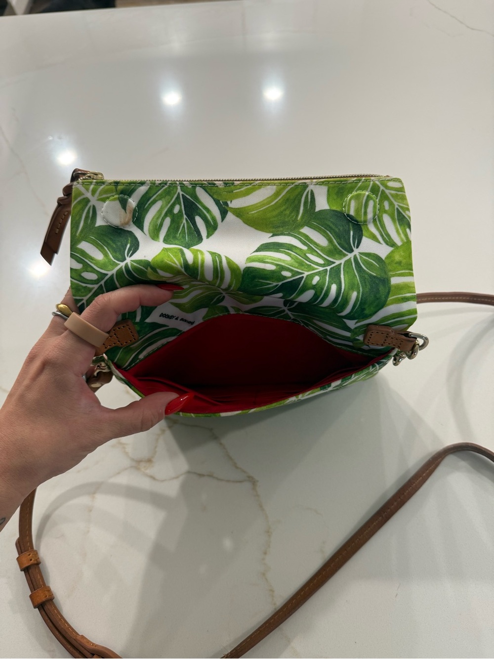 Dooney & Bourke Green Tropical Leaf Crossbody with Tan Strap - Picture 5 of 8